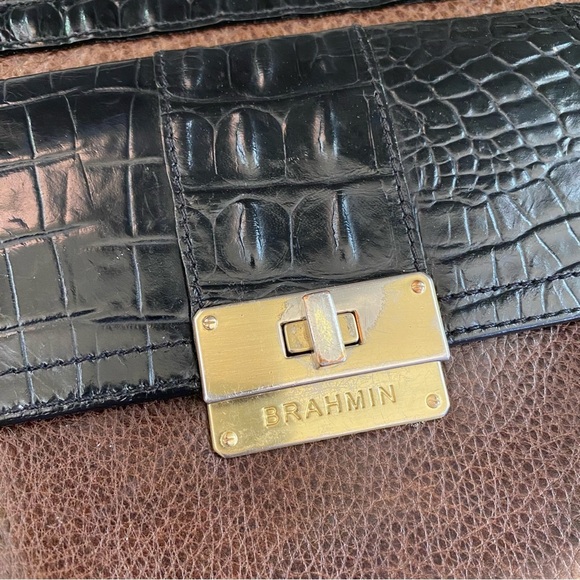 Brahmin Manhattan Croc Embossed Leather Crossbody Purse Handbag Small Brown - Picture 2 of 16